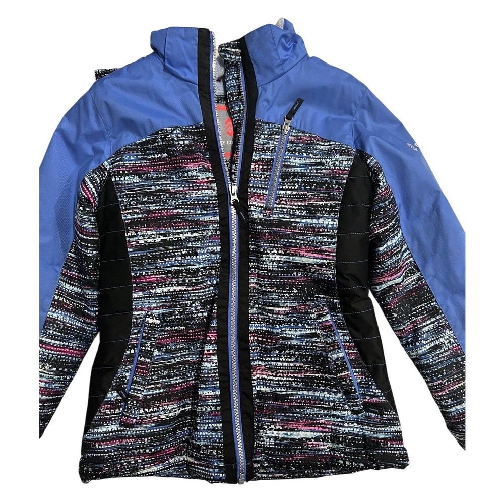 Free‎ Country Girls Blue Digital Print Winter Jacket Faux Fur Hood Size M 10/12
